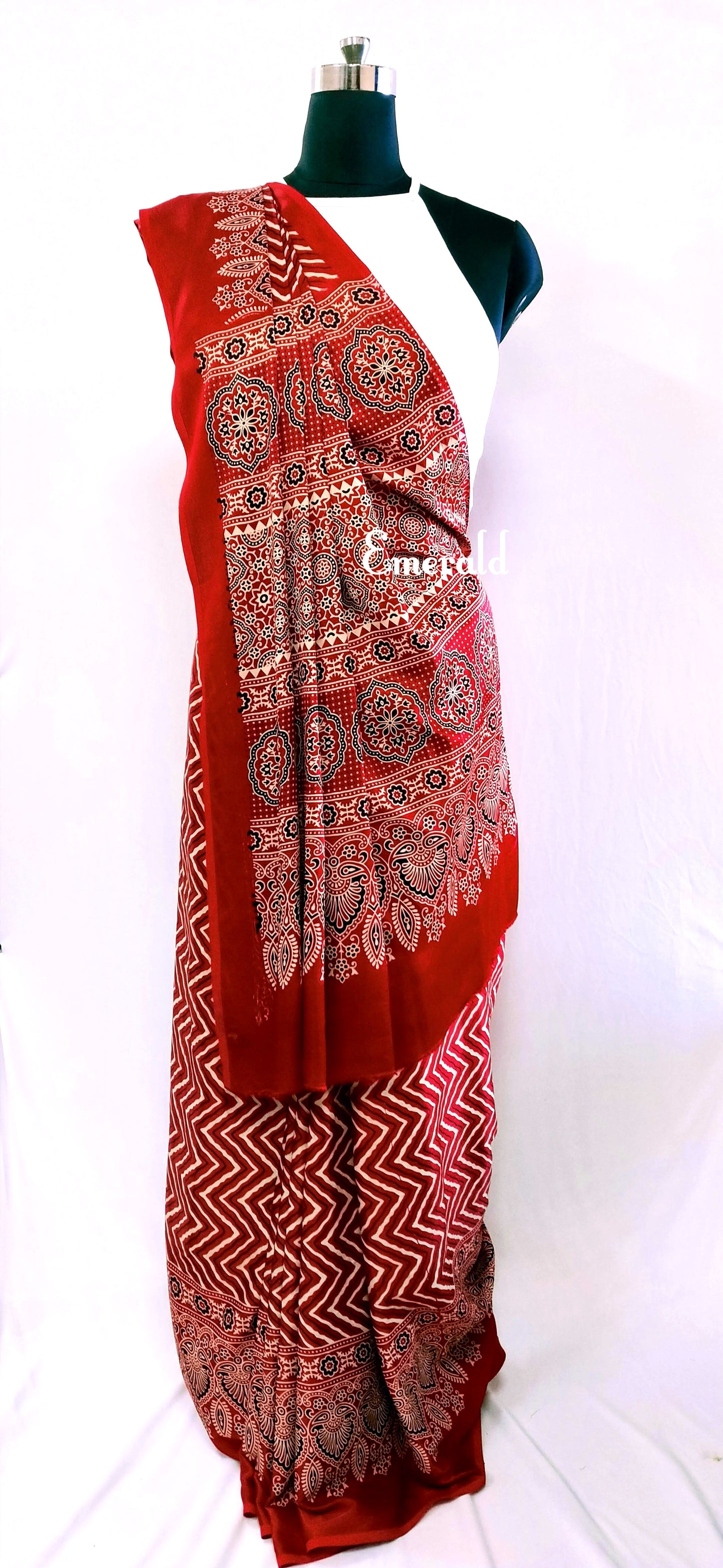 Modal Silk Leheriya Ajrakh Saree