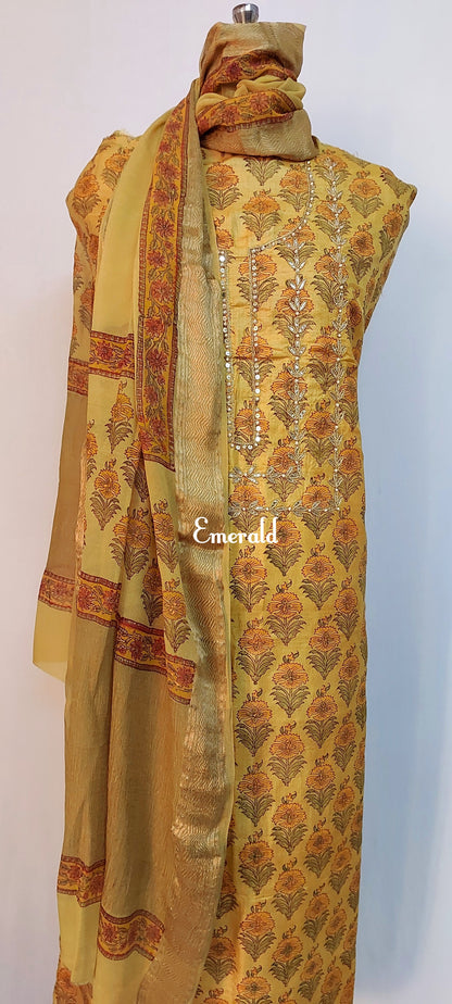 Tussar Silk Unstitched Kurta Set