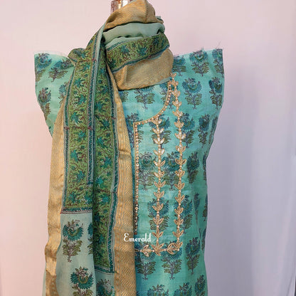 Tussar Silk Unstitched Kurta Set