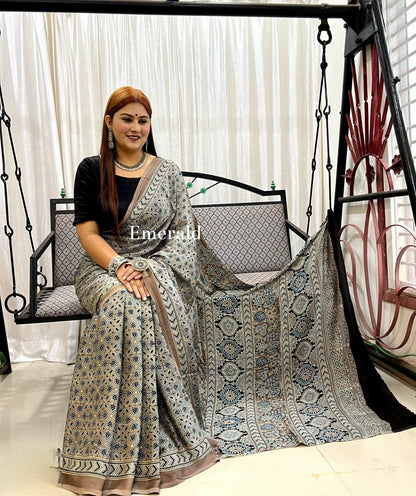 Modal Silk Ajrakh Saree