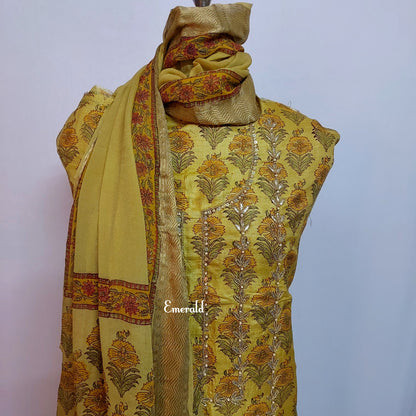 Tussar Silk Unstitched Kurta Set