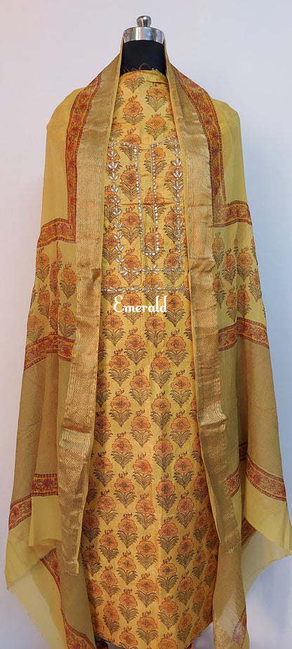 Tussar Silk Unstitched Kurta Set