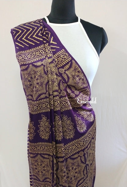 Modal Silk Leheriya Ajrakh Saree