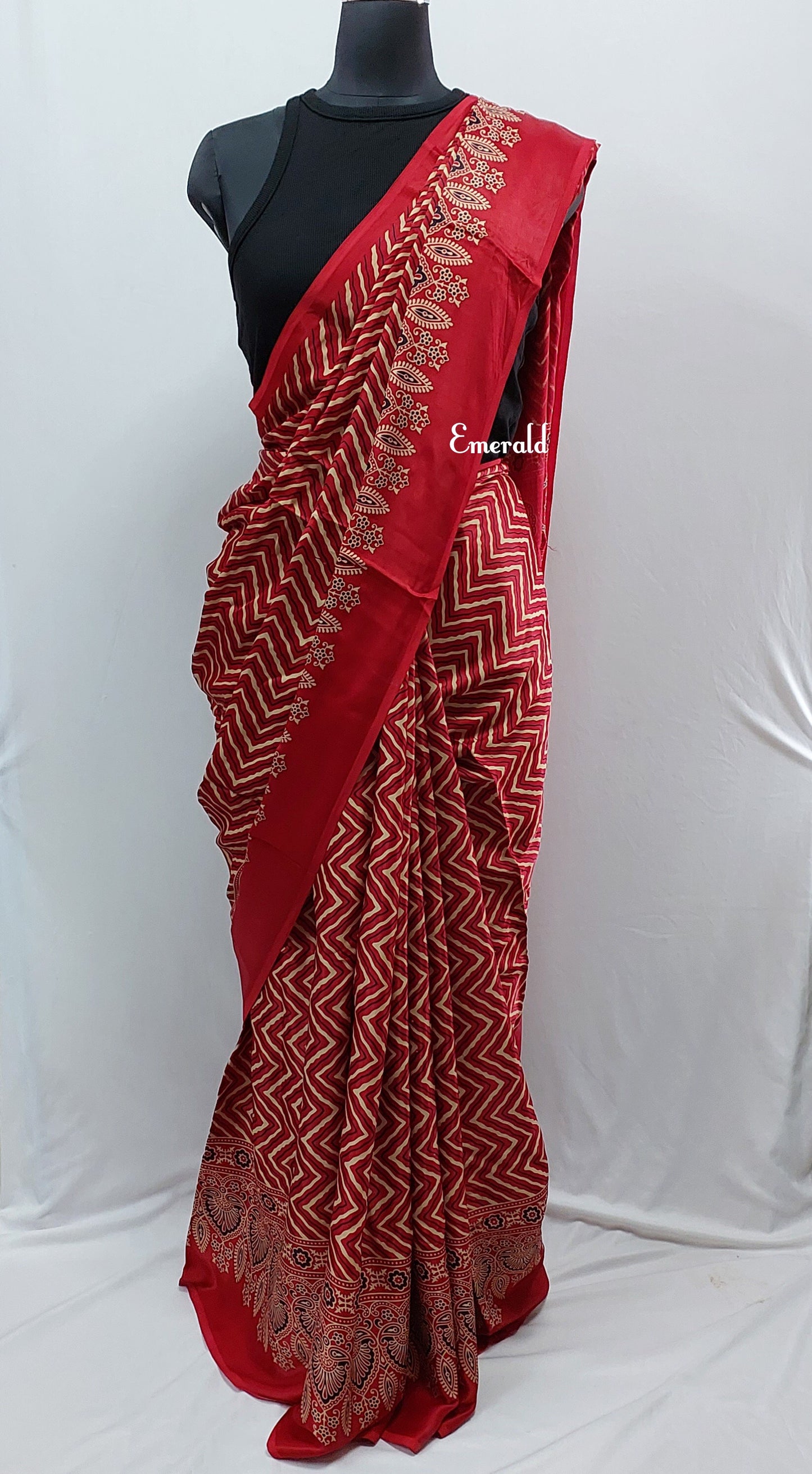 Modal Silk Leheriya Ajrakh Saree