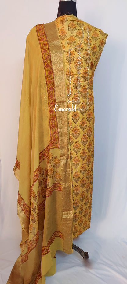 Tussar Silk Unstitched Kurta Set