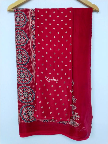 Modal Silk Leheriya Ajrakh Saree