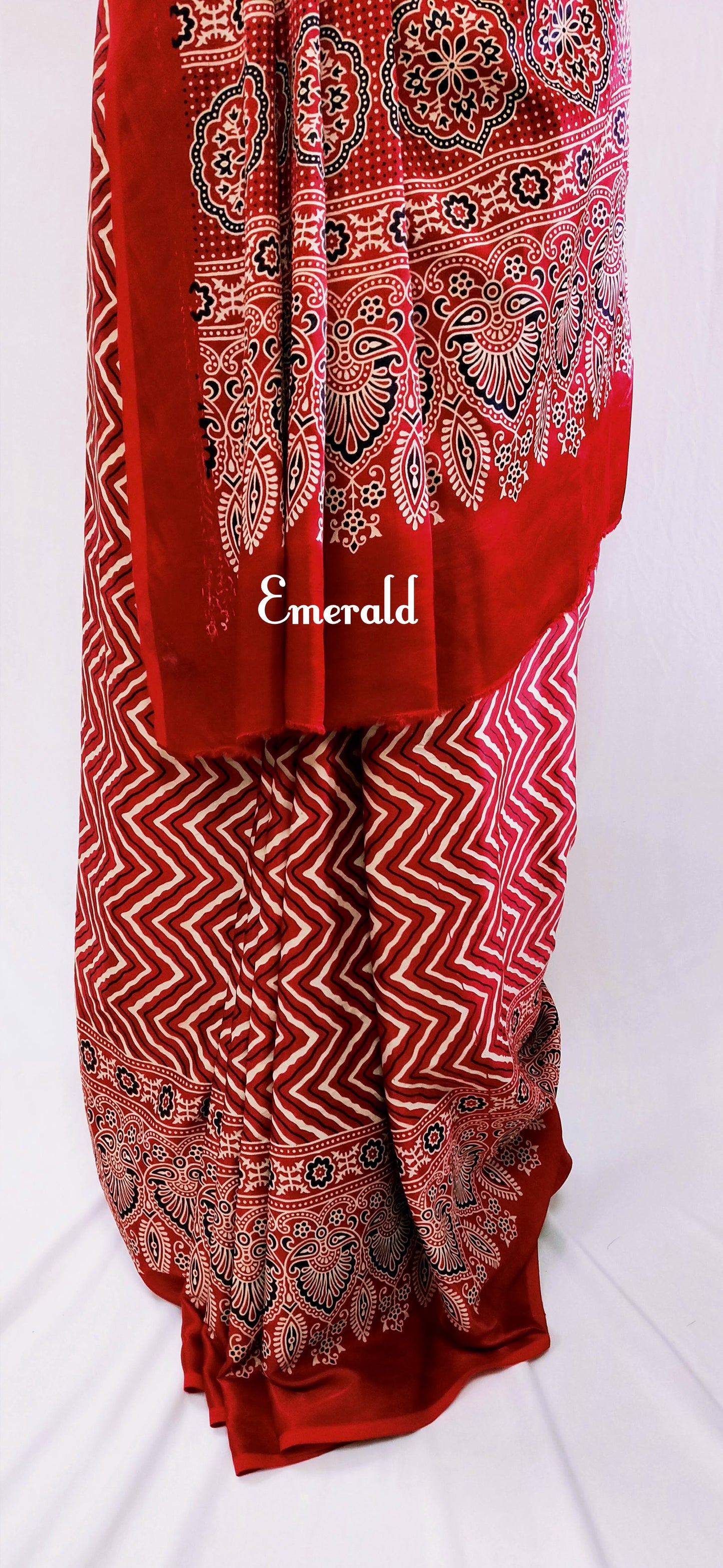 Modal Silk Leheriya Ajrakh Saree