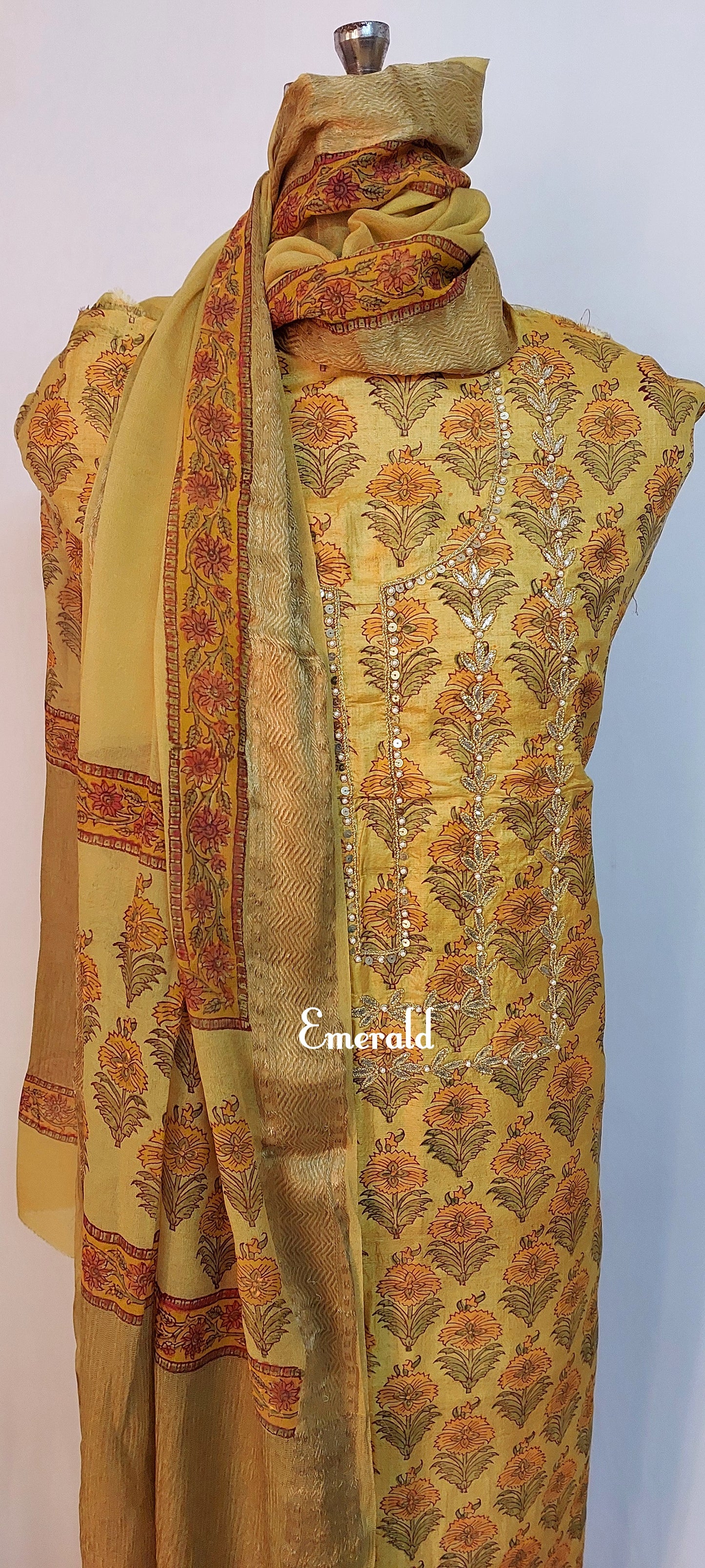 Tussar Silk Unstitched Kurta Set