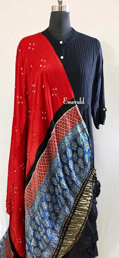 Modal Silk Ajrakh Bandhani  Dupatta