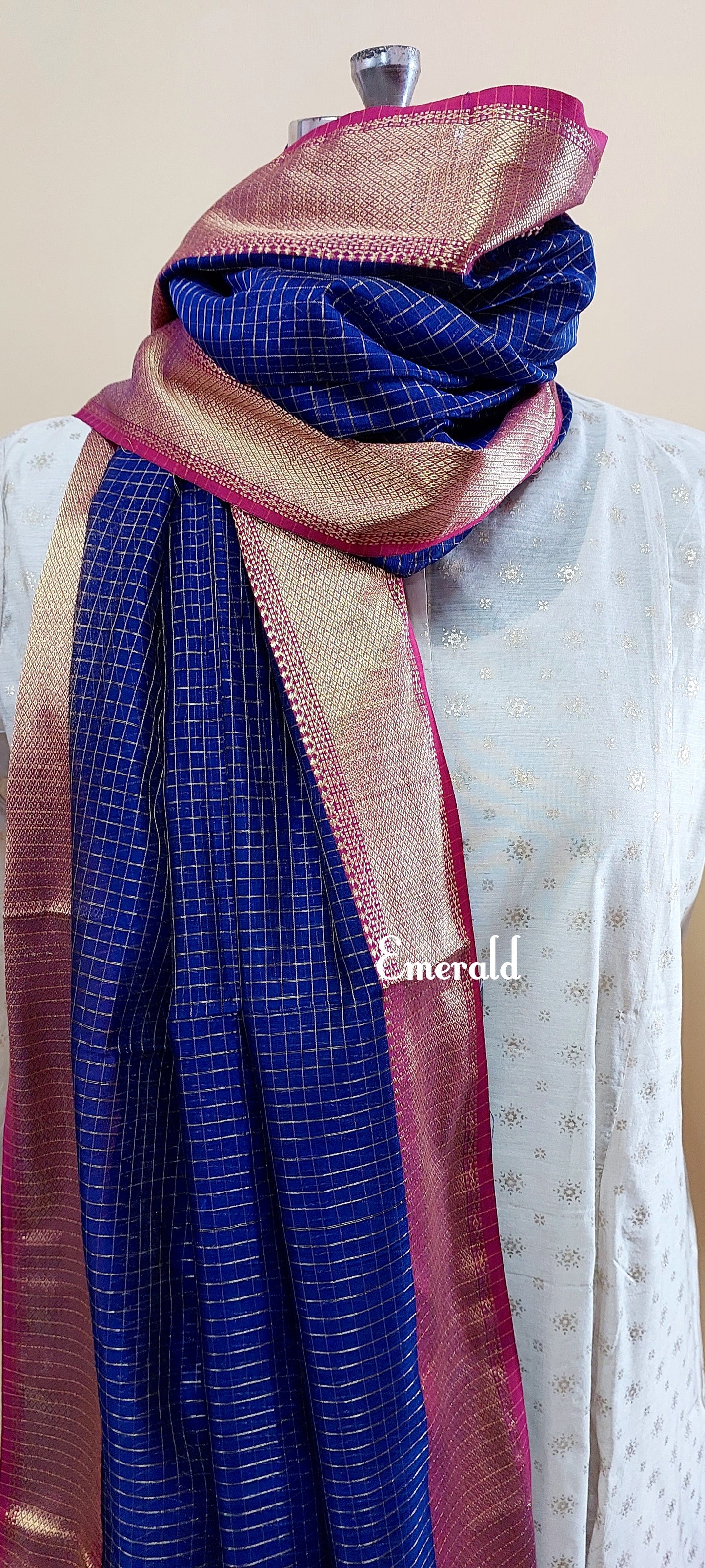 Maheshwari Cotton Silk Check Dupatta