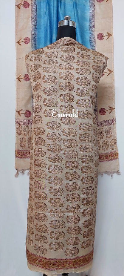 Tussar Silk Unstitched Kurta Set