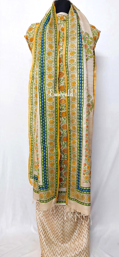 Tussar Silk Unstitched Kurta Set