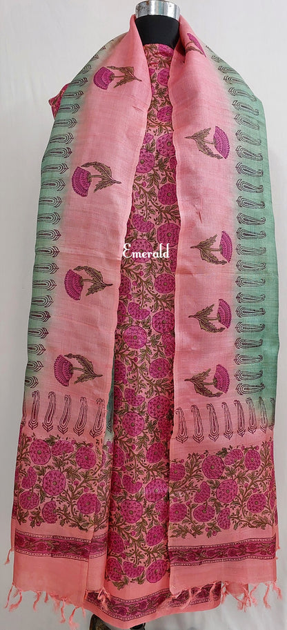 Tussar Silk Unstitched Kurta Set