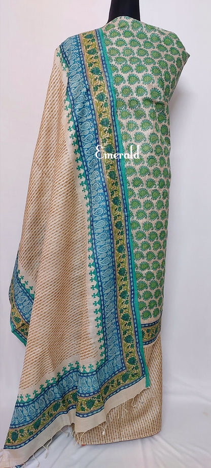 Tussar Silk Unstitched Kurta Set