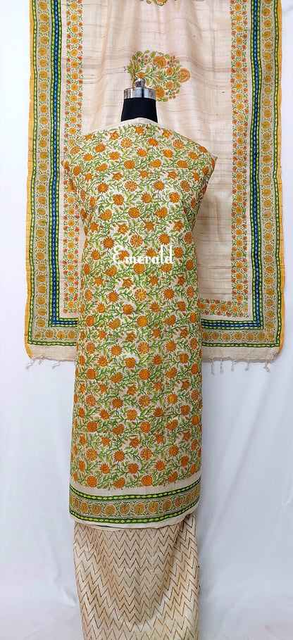 Tussar Silk Unstitched Kurta Set