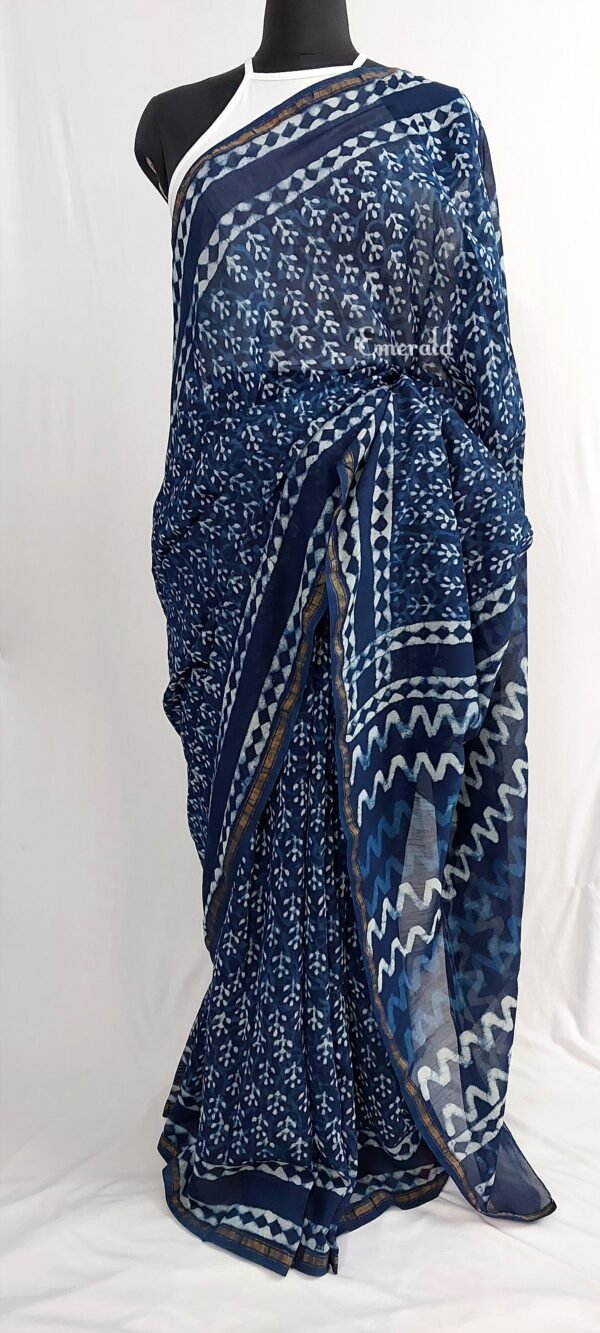 Chanderi Indigo Saree - Image 3