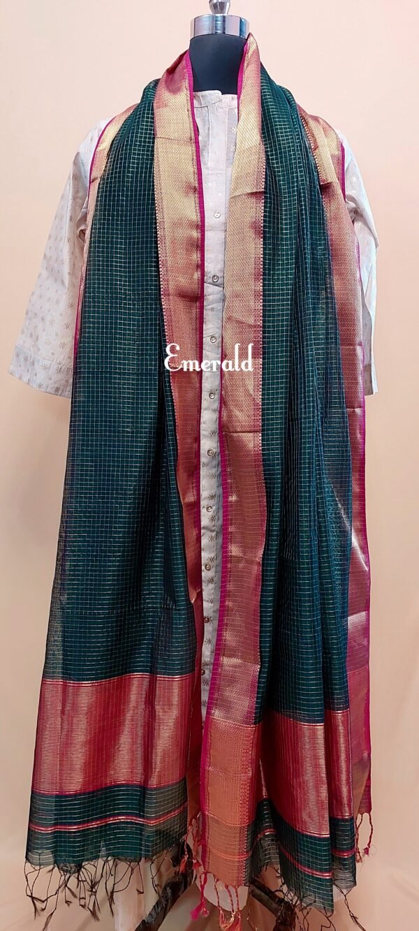 Maheshwari Cotton Silk Check Dupatta - Image 2