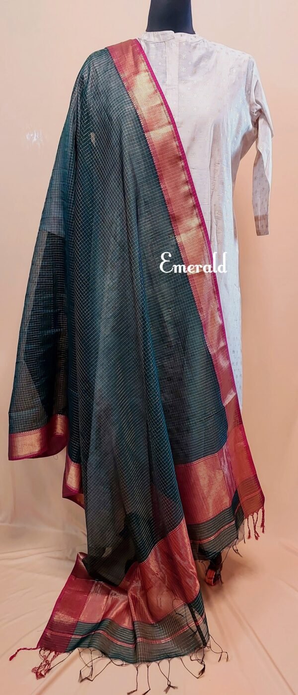 Maheshwari Cotton Silk Check Dupatta - Image 3