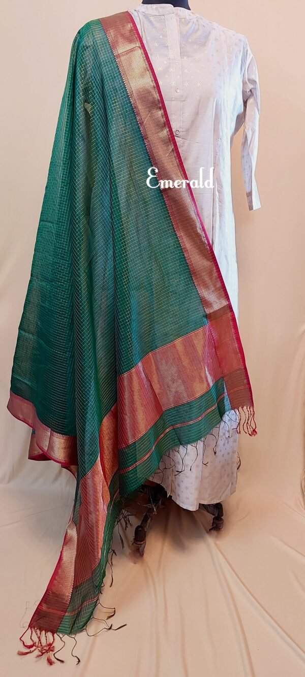 Maheshwari Cotton Silk Check Dupatta - Image 3