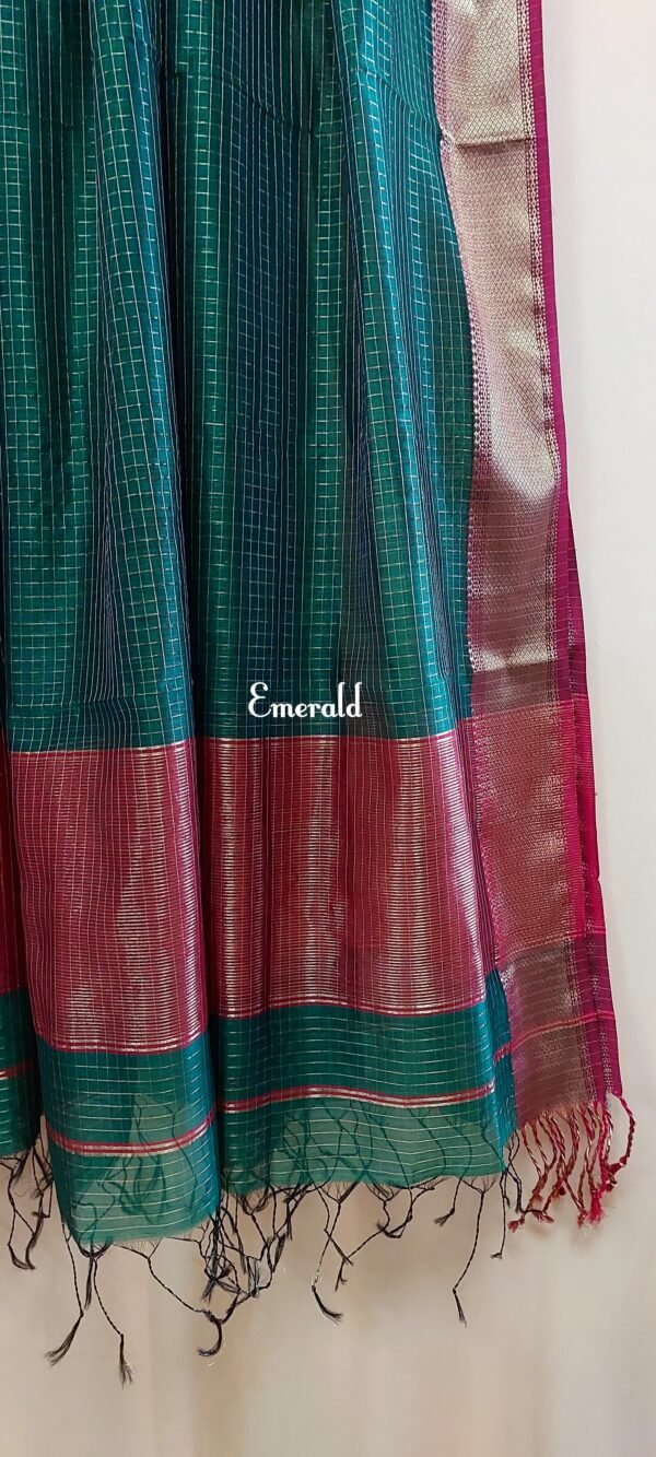 Maheshwari Cotton Silk Check Dupatta - Image 9