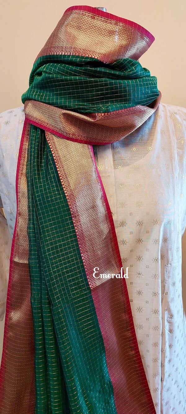 Maheshwari Cotton Silk Check Dupatta - Image 5