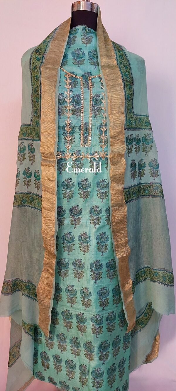 Tussar Silk Unstitched Kurta Set - Image 2