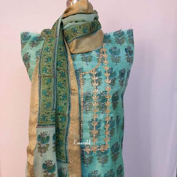 Tussar Silk Unstitched Kurta Set - Image 4