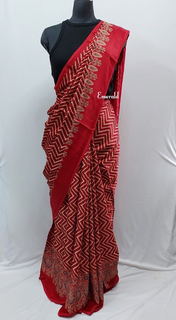 Modal Silk Leheriya Ajrakh Saree - Image 3