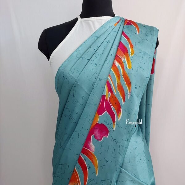 Printed Satin Silk Saree - Image 3