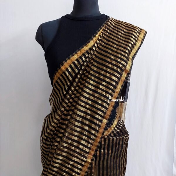 Maheshwari Cotton Silk Striped Saree - Image 4