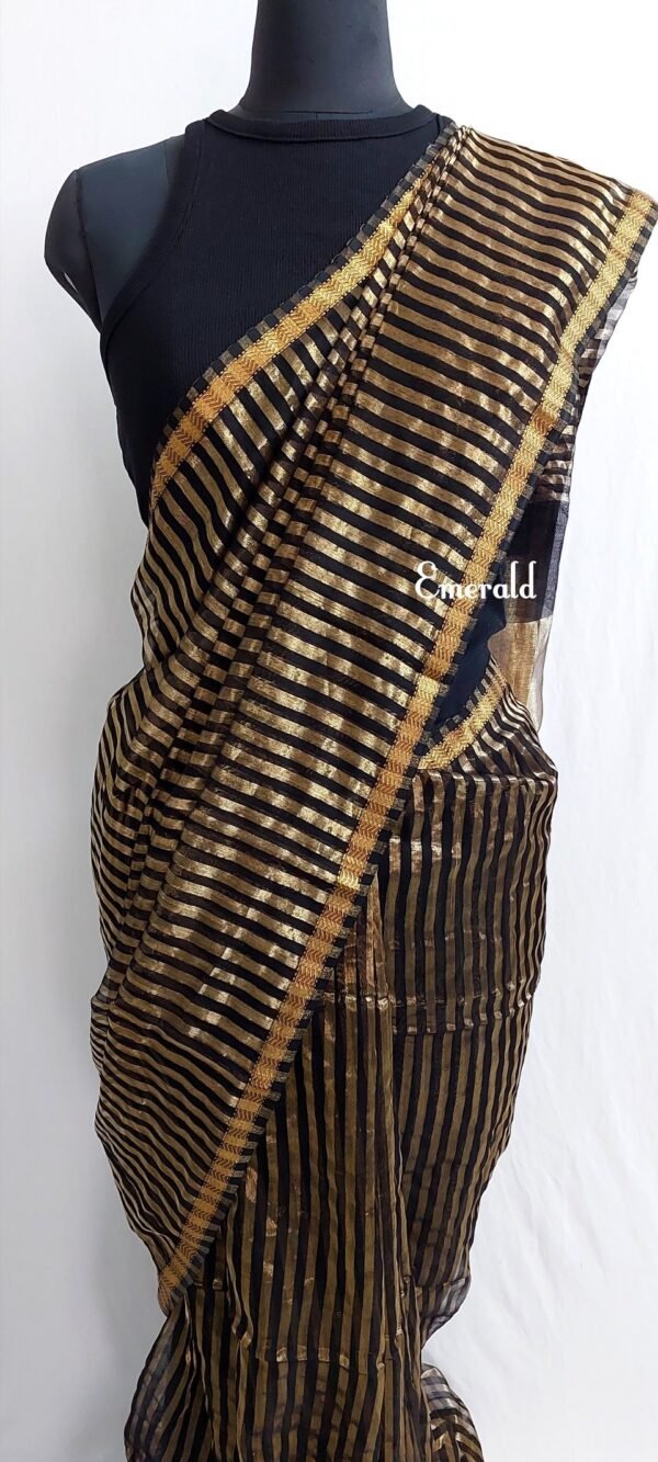 Maheshwari Cotton Silk Striped Saree - Image 3