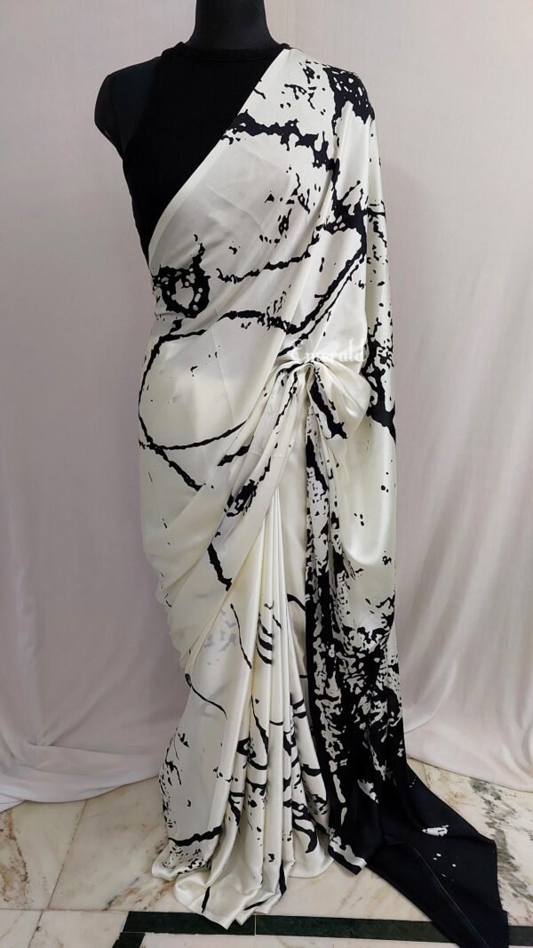 Printed Satin Silk Saree - Image 6