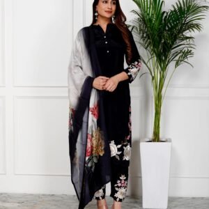 Black Crepe Kurta Set
